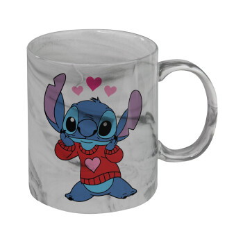 Stitch heart, Mug ceramic marble style, 330ml