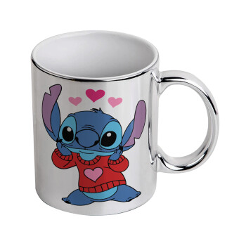 Stitch heart, Mug ceramic, silver mirror, 330ml