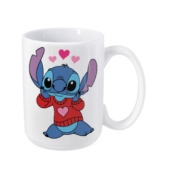 Stitch heart, Κούπα Mega, κεραμική, 450ml