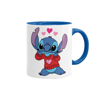 Stitch heart, Mug colored blue, ceramic, 330ml