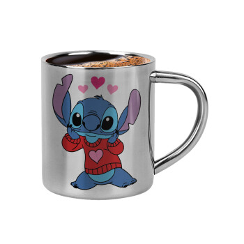 Stitch heart, Double-wall metal cup for espresso (220ml)