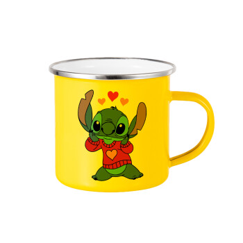 Stitch heart, Yellow Enamel Metallic Cup 360ml