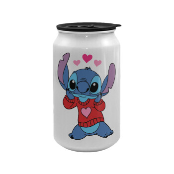 Stitch heart, Κούπα ταξιδιού μεταλλική με καπάκι (tin-can) 500ml