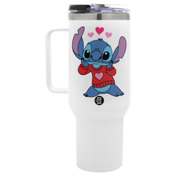 Stitch heart, Mega Stainless steel Tumbler with lid, double wall 1,2L