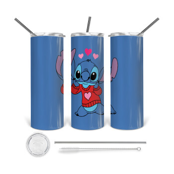 Stitch heart, 360 Eco friendly stainless steel tumbler 600ml, with metal straw & cleaning brush