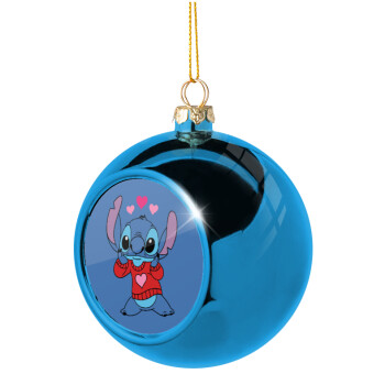 Stitch heart, Blue Christmas tree ball ornament 8cm