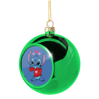 Stitch heart, Χριστουγεννιάτικη μπάλα δένδρου Πράσινη 8cm