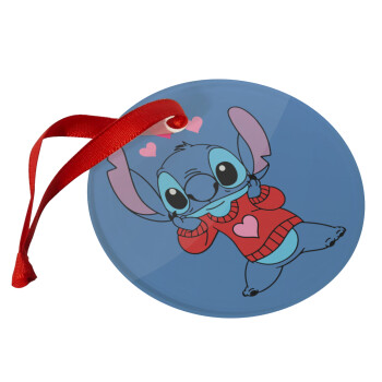 Stitch heart, Στολίδι Χριστουγεννιάτικο στολίδι γυάλινο 9cm