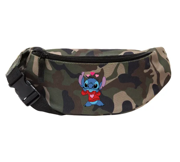 Stitch heart — Unisex waist bag (banana) in Jungle camouflage color with 2 pockets