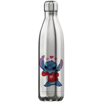 Stitch heart, Inox (Stainless steel) hot metal mug, double wall, 750ml