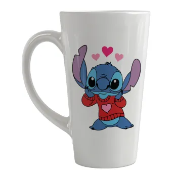 Stitch heart, Κούπα κωνική Latte Μεγάλη, κεραμική, 450ml