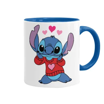 Stitch heart, Mug colored blue, ceramic, 330ml