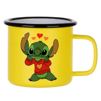 Stitch heart, Metallic enamel MATT Yellow cup 360ml