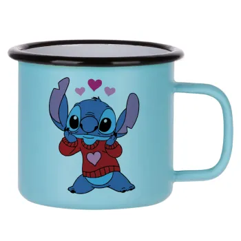 Stitch heart, Κούπα Μεταλλική εμαγιέ ΜΑΤ σιέλ 360ml