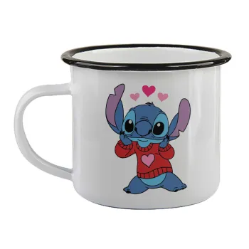 Stitch heart, Κούπα εμαγιέ με μαύρο χείλος 360ml