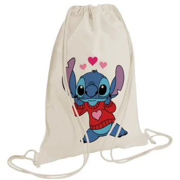 Stitch heart, Backpack bag GYMBAG natural (28x40cm)