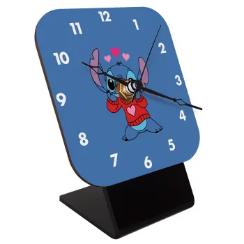 Stitch heart, Quartz Wooden table clock with hands (10cm)