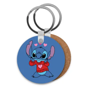 Stitch heart, Μπρελόκ Ξύλινο στρογγυλό MDF Φ5cm