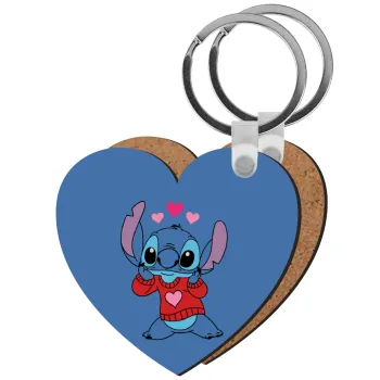 Stitch heart, Μπρελόκ Ξύλινο καρδιά MDF