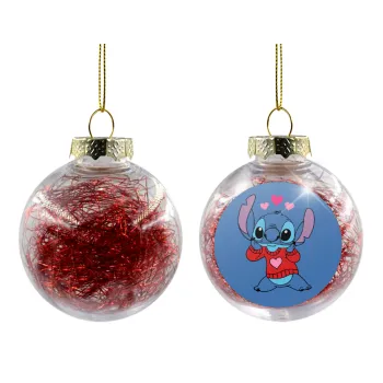 Stitch heart, Transparent Christmas tree ball ornament with red filling 8cm