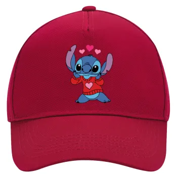 Stitch heart, Adult Ultimate Hat RED, (100% COTTON DRILL, ADULT, UNISEX, ONE SIZE)