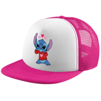 Stitch heart, Καπέλο Ενηλίκων Soft Trucker με Δίχτυ Pink/White (POLYESTER, ΕΝΗΛΙΚΩΝ, UNISEX, ONE SIZE)