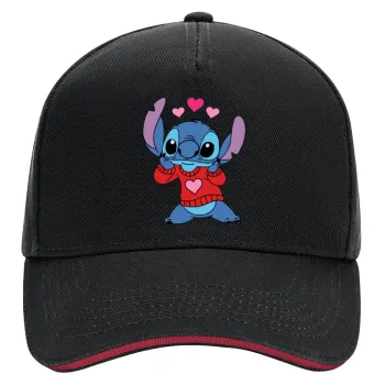 Stitch heart, DRILL Καπέλο Ενηλίκων Ultimate ΜΑΥΡΟ/ΚΟΚΚΙΝΟ, (100% ΒΑΜΒΑΚΕΡΟ, ΕΝΗΛΙΚΩΝ, UNISEX, ONE SIZE)