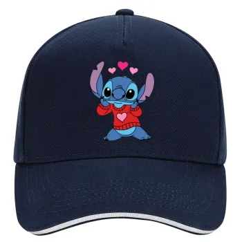 Stitch heart, DRILL Καπέλο Ενηλίκων Ultimate ΜΠΛΕ/ΛΕΥΚΟ, (100% ΒΑΜΒΑΚΕΡΟ, ΕΝΗΛΙΚΩΝ, UNISEX, ONE SIZE)