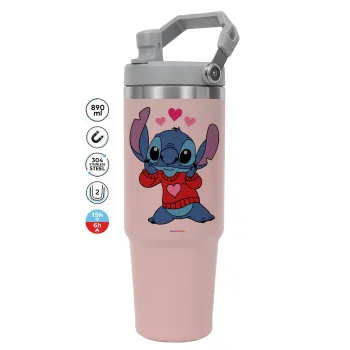 Stitch heart, Pink color, 890ml (30oz) stainless Steel Tumbler with Handle