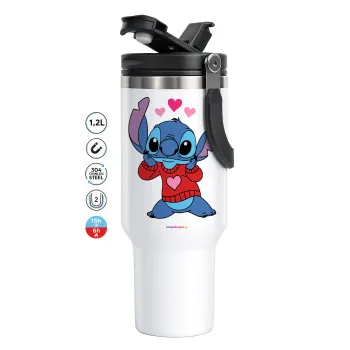Stitch heart, Mega Stainless steel Tumbler with lid, double wall 1,2L