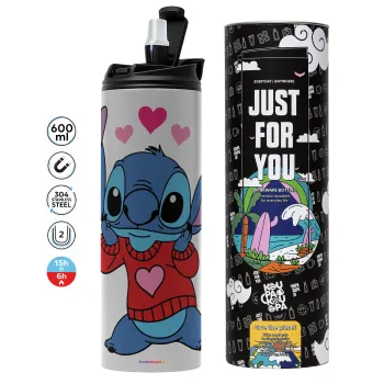 Stitch heart, Tumbler stainless steel GREY 600ml