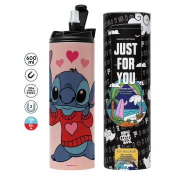 Stitch heart, Tumbler stainless steel PINK 600ml
