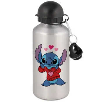 Stitch heart, Metallic water jug, Silver, aluminum 500ml