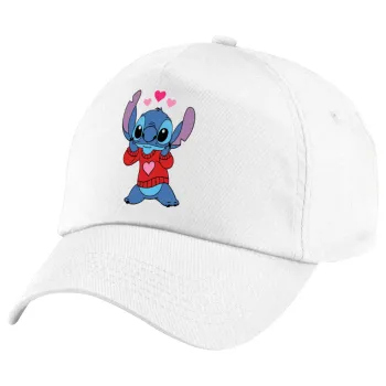 Stitch heart, Children's Baseball Cap, 100% Cotton Twill, White (COTTON, CHILDREN'S, UNISEX, ONE SIZE)