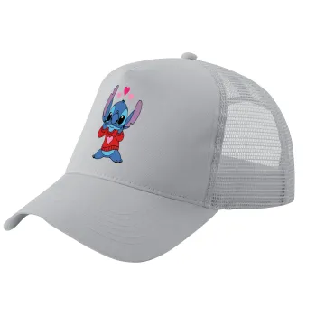 Stitch heart, Trucker Hat with Mesh, GREY, (COTTON, KIDS, UNISEX, ONE SIZE)
