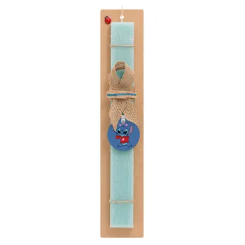 Stitch heart, Easter Set, wooden keychain & aromatic flat Easter candle (30cm) (TURQUOISE)