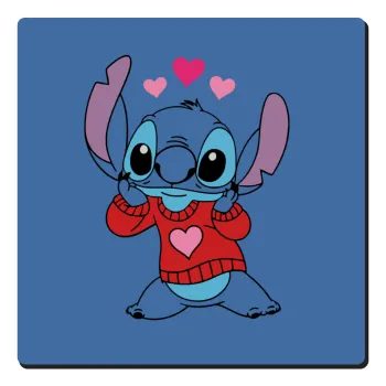 Stitch heart, Τετράγωνο μαγνητάκι ξύλινο 6x6cm
