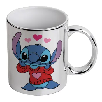 Stitch heart, Mug ceramic, silver mirror, 330ml