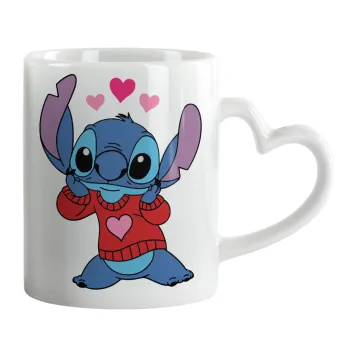 Stitch heart, Mug heart handle, ceramic, 330ml