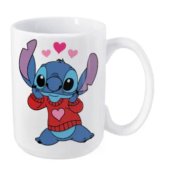 Stitch heart, Κούπα Mega, κεραμική, 450ml