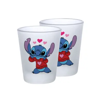 Stitch heart, Σφηνοπότηρα γυάλινα 45ml του πάγου (2 τεμάχια)