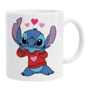 Stitch heart, Κούπα, κεραμική, 330ml