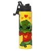 Metallic water bottle with safety lid, 850ml aluminum