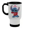 Κούπα ταξιδιού ανοξείδωτη με καπάκι, διπλού τοιχώματος (θερμό) λευκή 450ml