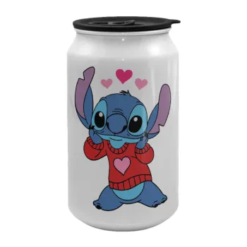 Stitch heart, Κούπα ταξιδιού μεταλλική με καπάκι (tin-can) 500ml
