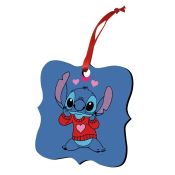Stitch heart, Christmas ornament polygon wooden 7.5cm