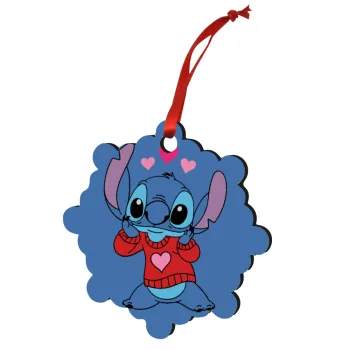Stitch heart, Στολίδι Χριστουγεννιάτικο στολίδι snowflake ξύλινο 7.5cm