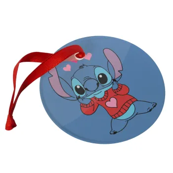 Stitch heart, Christmas ornament glass 9cm