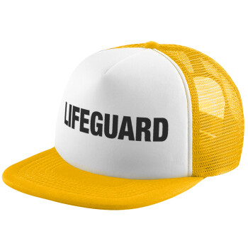 Lifeguard, Adult Soft Trucker Hat with Yellow/White Mesh (POLYESTER, ADULT, UNISEX, ONE SIZE)