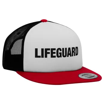 Lifeguard, Καπέλο Ενηλίκων Foam Flat Snapback με Δίχτυ Κόκκινο-Λευκό-Μαύρο (POLYESTER, ΕΝΗΛΙΚΩΝ, UNISEX, ONE SIZE)